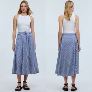 NWT Madewell Poplin Flared Midi Skirt Blue Stripe
